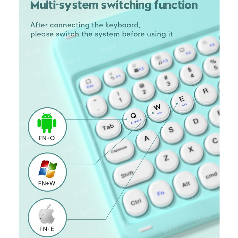 NIXXOS Set bàn phím + chuột không dây bluetooth nút hình tròn nhỏ gọn dễ mang theo cho iOS Android PC laptop tablet