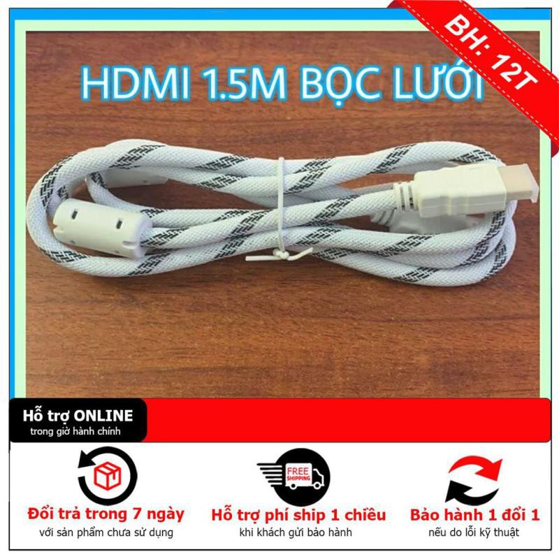 [Hàng loại 1]Dây hdmi 1,5m bọc lưới màu trắng-cáp hdmi 1.5m tròn xịn tốt cao cấp giá rẻ chất lượng cao