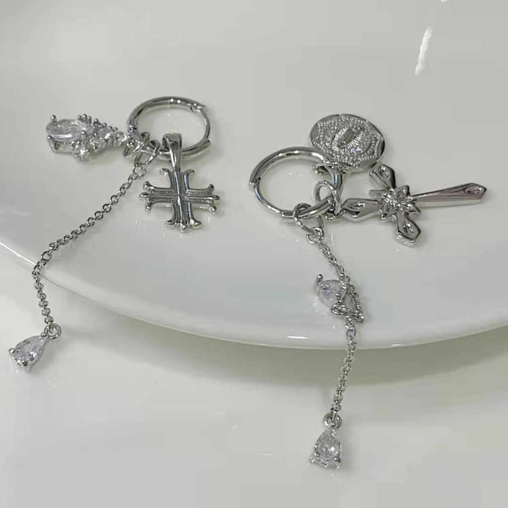 Khuyên Tai Bất Đối Xứng Đính Đá zircon Thời Trang
