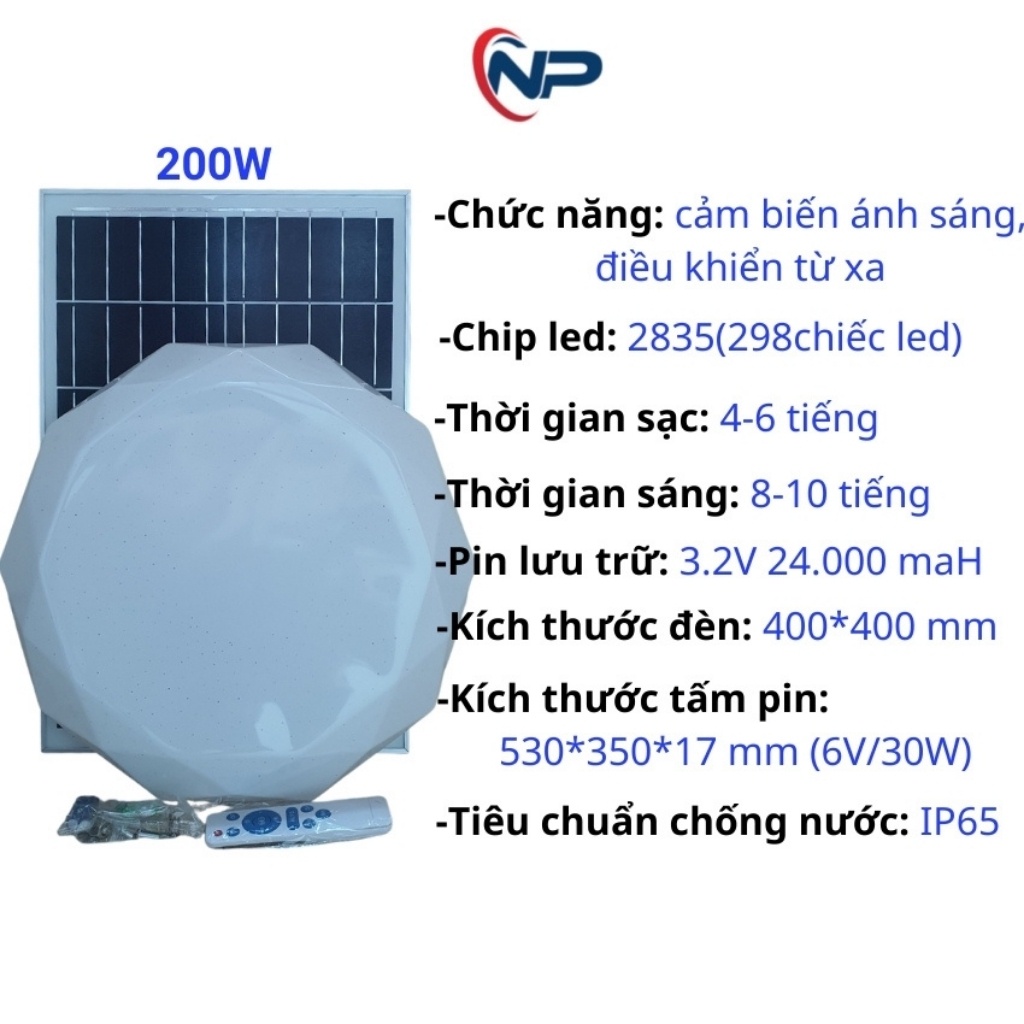 [Quà20k]Đèn Năng Lượng Mặt Trời Ốp Trần Nhà Công suất 100w,200w Chính Hãng Tiết Kiệm Điện tuổi thọ 10 năm Bảo Hành 2 Năm
