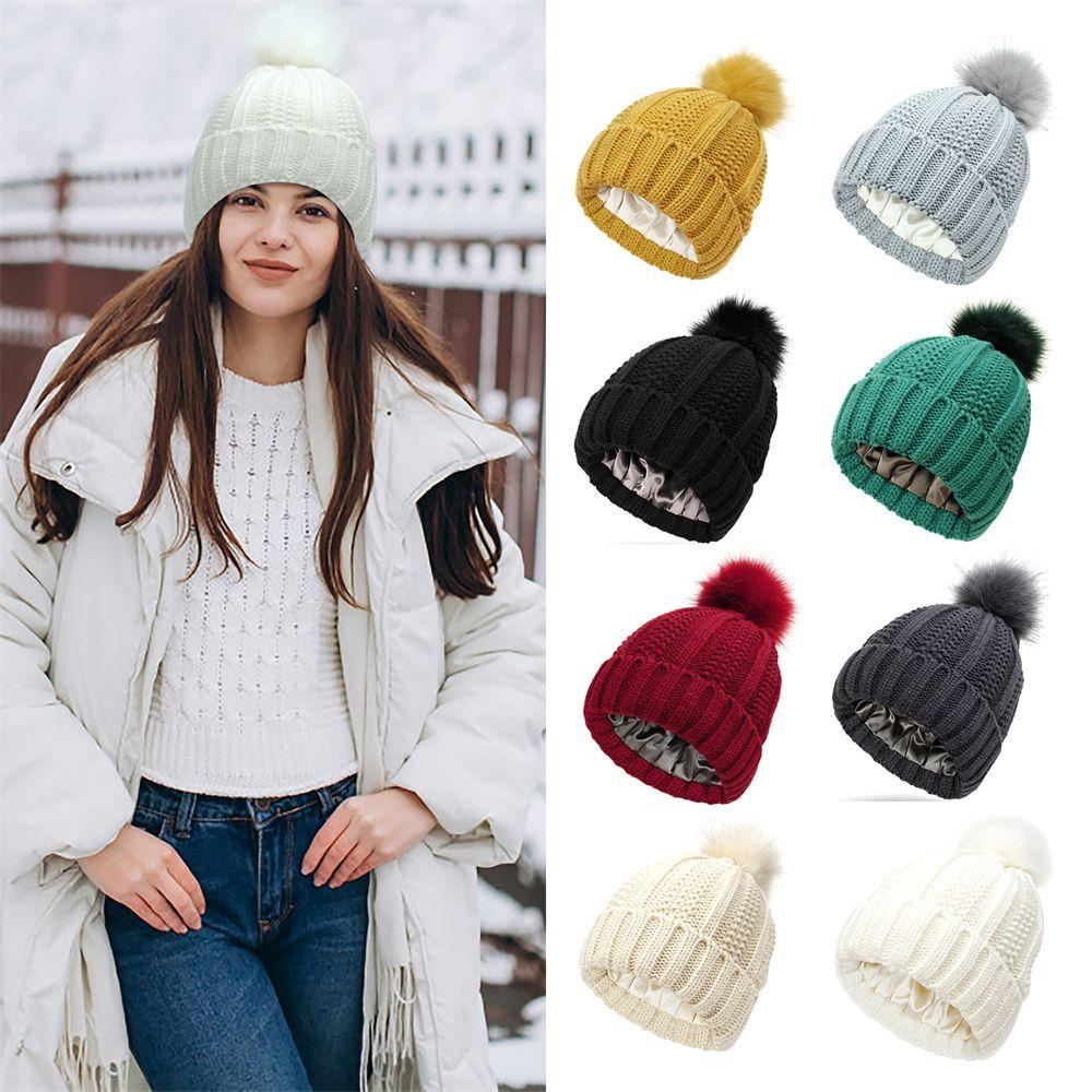 Mũ Beanie Mùa Đông Vải Satin Co Giãn Cho Nữ