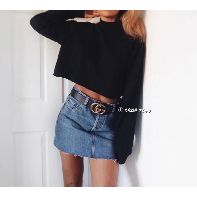 Croptop Dài tay basic thun dáng thụng rộng cổ lọ - By SugarG