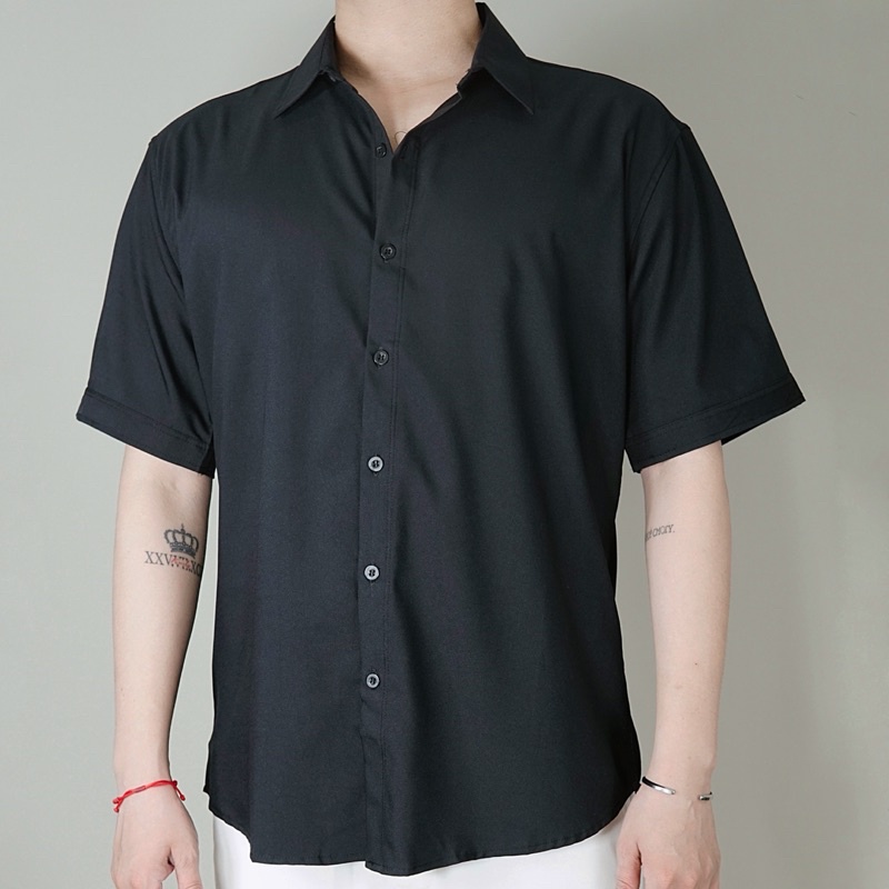 [bigsize &lt;130kg] Áo sơ mi cộc tay nam trắng trơn Maltrik studio chất lụa mềm mại có size lớn cho người béo