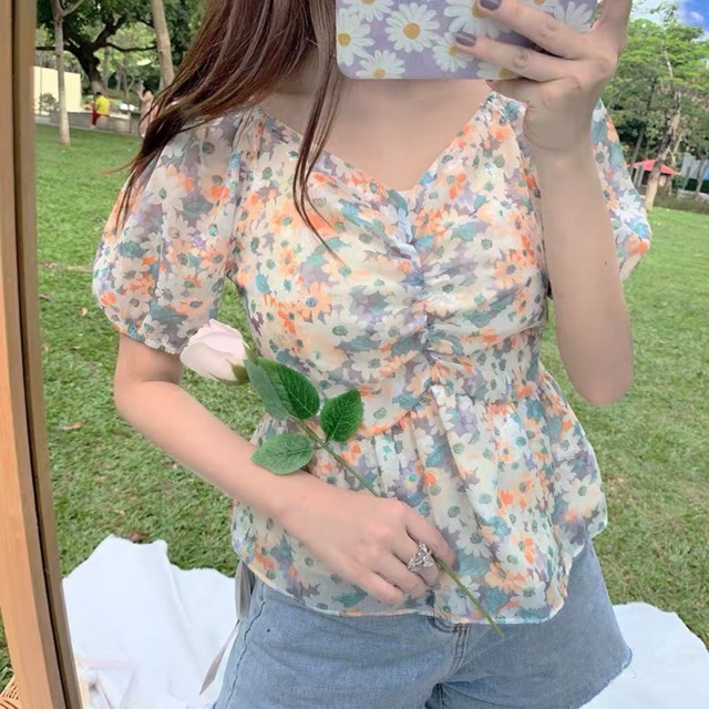 ÁO KIỂU HOA NHÍU NGỰC