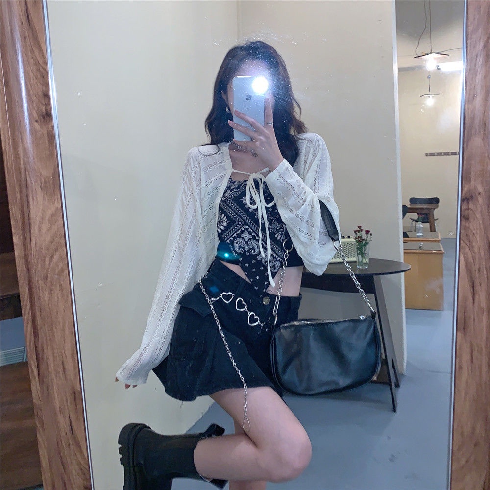 Set áo ống ngắn và áo khoác chống nắng in họa tiết phong cách thời trang ngoài trời (có bán lẻ)