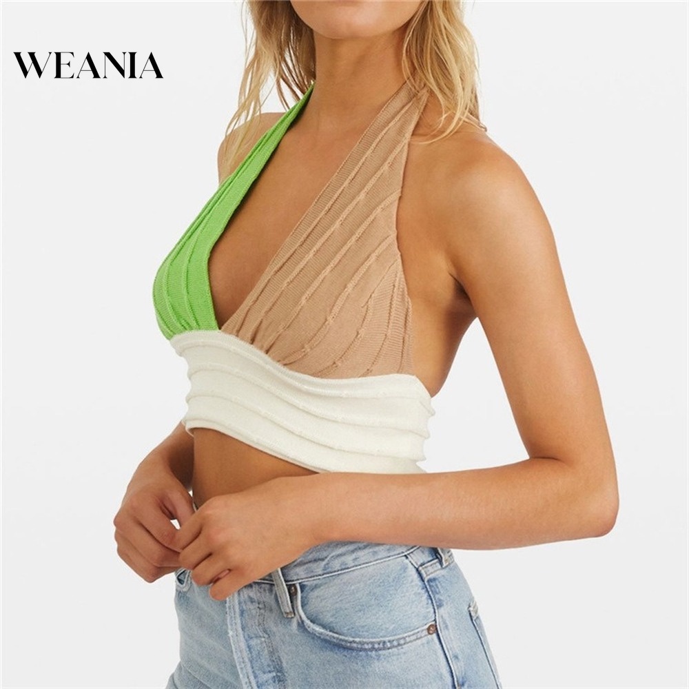 Áo Croptop Dệt Kim Hở Lưng Cổ Chữ V Thời Trang Mùa Hè Mới