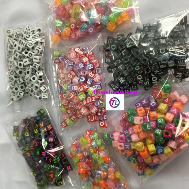 Bán túi 10g hạt nhựa in chữ làm handmade, dây đeo khẩu trang có nhiều mẫu