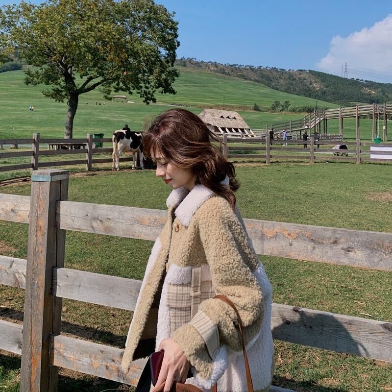 Áo Khoác Giả Lông Cừu Dày Dặn Dáng Rộng Ngắn Lưng Phong Cách Hàn Quốc Cổ Điển Thời Trang Cho Nữ 2022