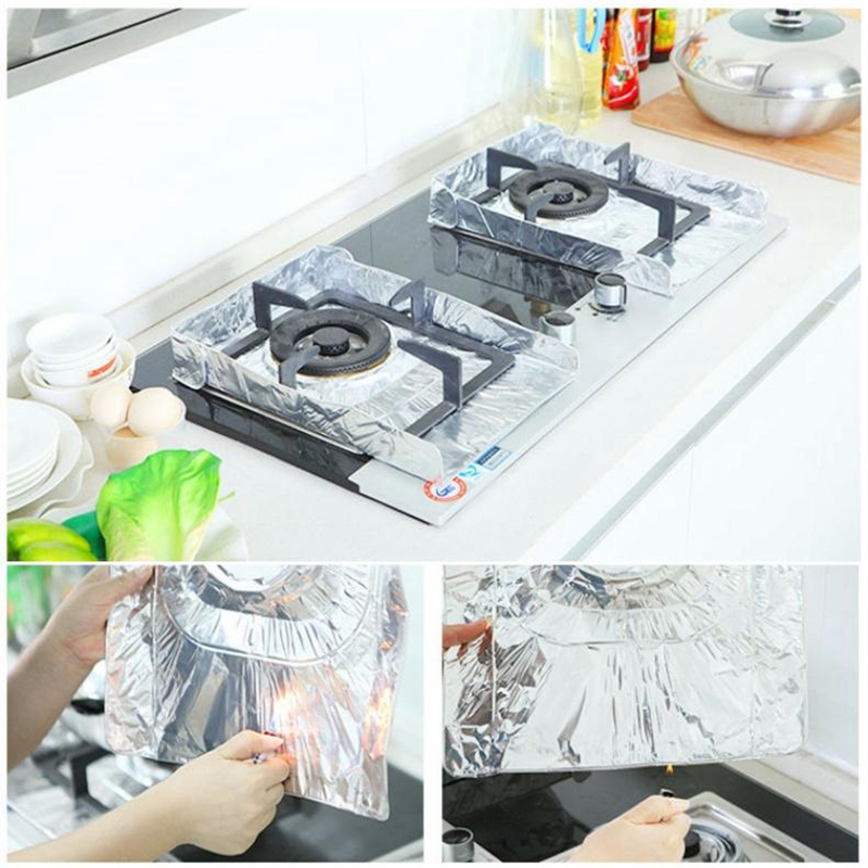 Set 2 Tấm Giấy Bạc Chống Dầu Bảo Vệ Bếp Ga Tái Sử Dụng Được