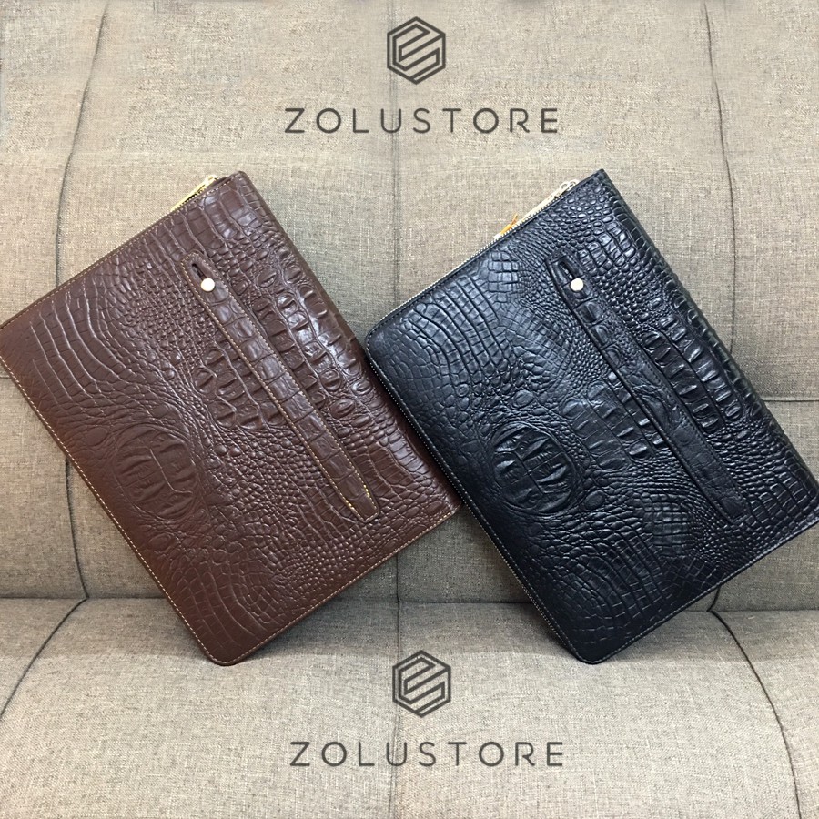  Cặp cầm tay da bò dập vân cá sấu đựngiIpad tài liệu A4