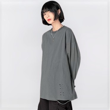 Áo sweater dáng dài form rộng kiểu dáng rách cá tính vanmiushop