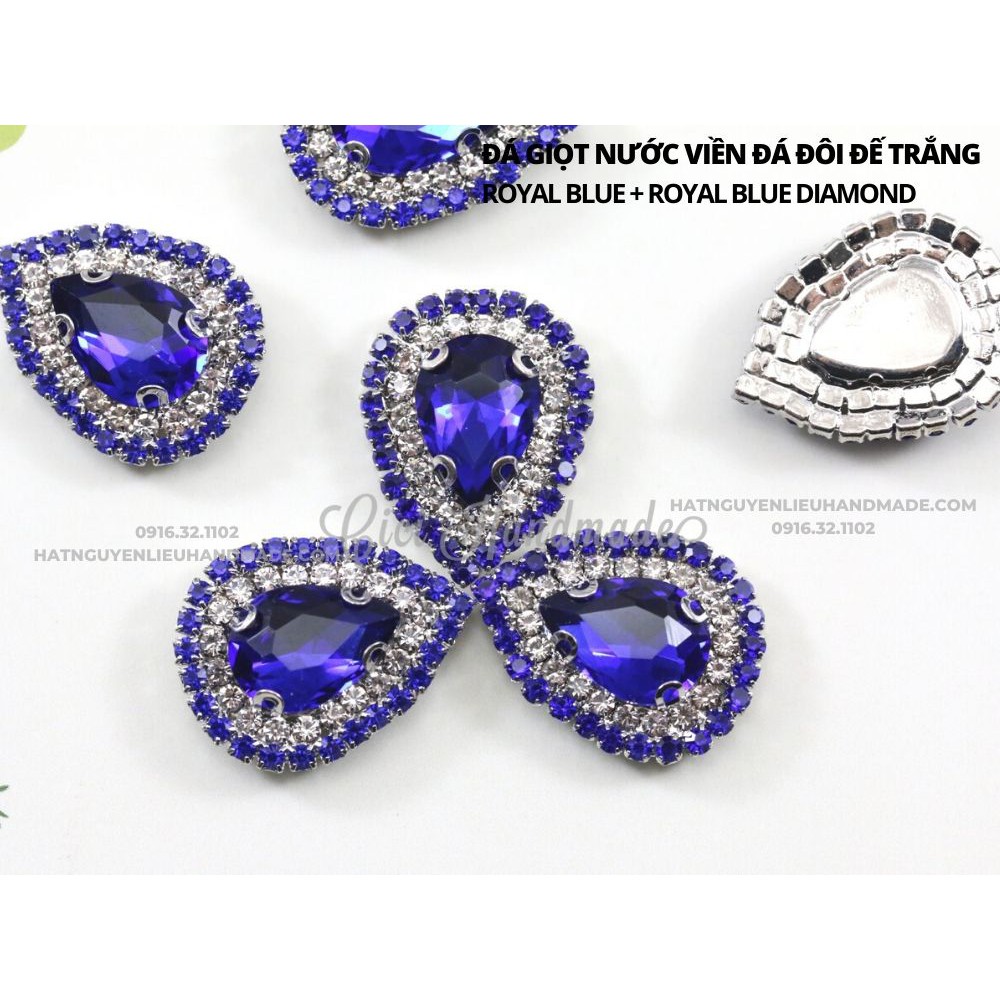 Đá giọt nước cao cấp viền đá đôi, đế trắng 10x14mm Cici Handmade hạt cườm nguyên liệu tự làm kẹp tóc đín