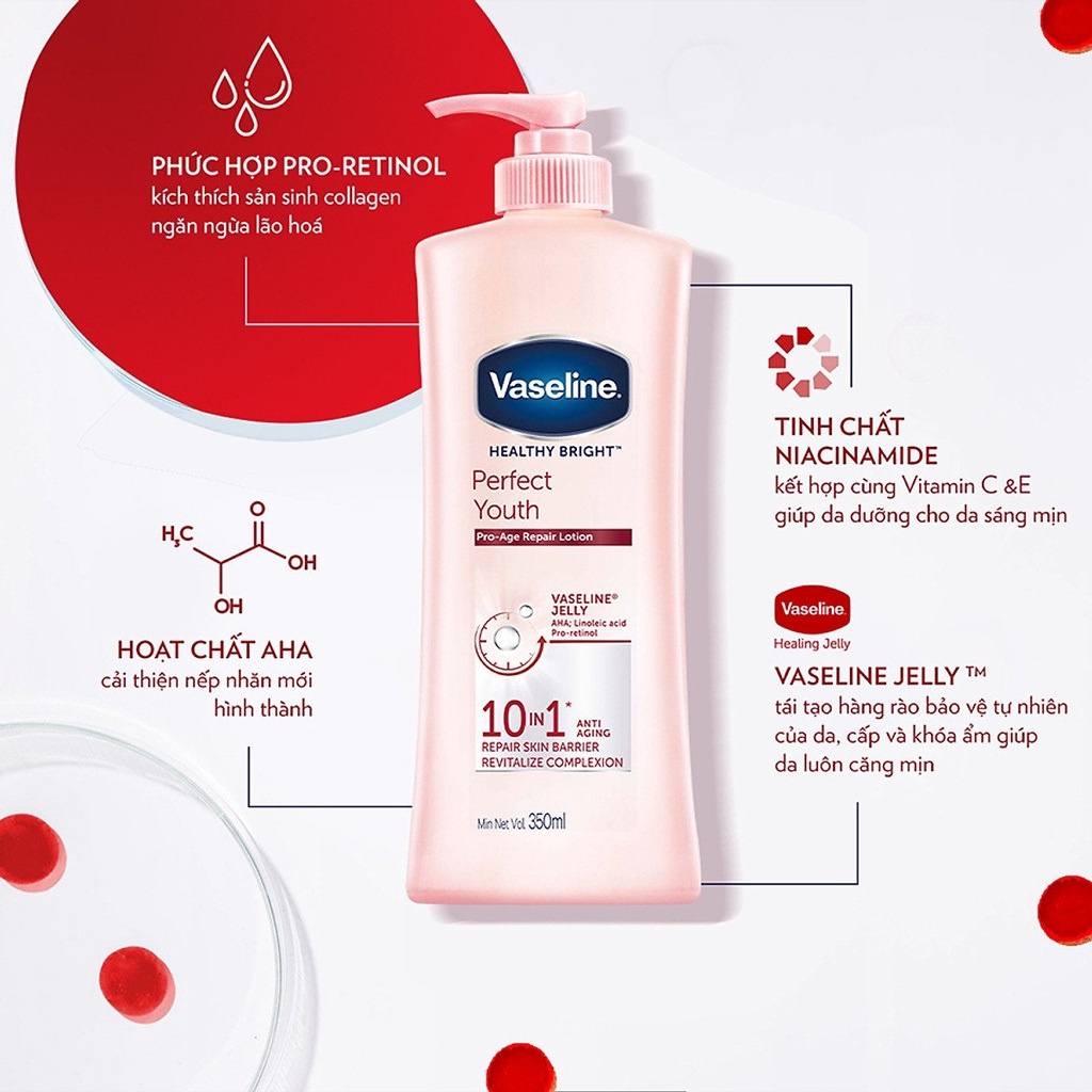 Sữa/ Gel Dưỡng Thể Trắng Da Ngăn Ngừa Lão Hóa Vaseline Healthy White Perfect 10 IN 1 350ml