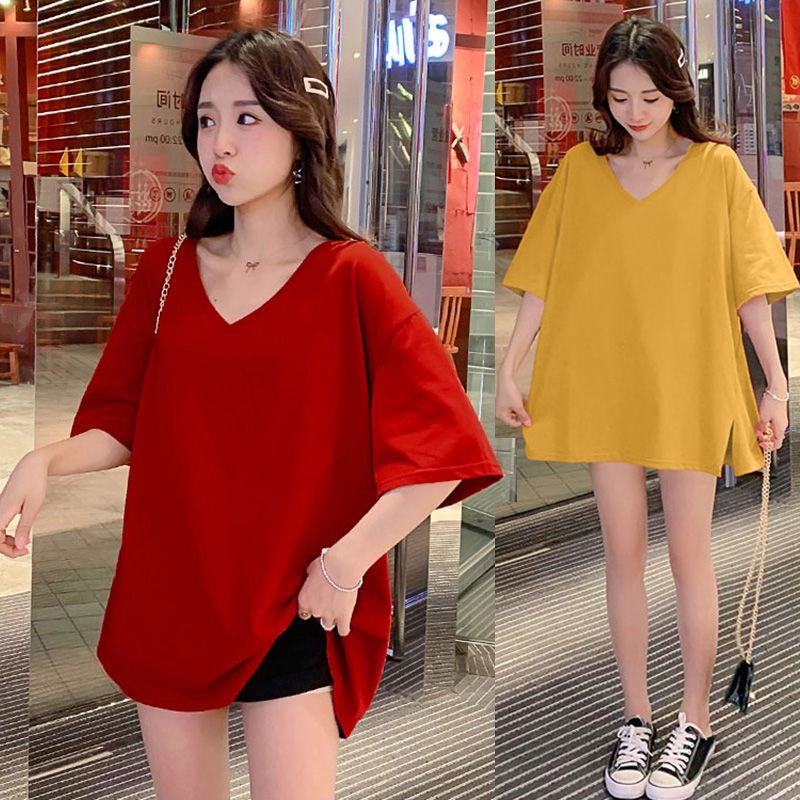 Áo Thun Tay Lỡ Cổ Chữ V Dáng Rộng Phong Cách Hàn Quốc Dành Cho Nữ 40-150KG