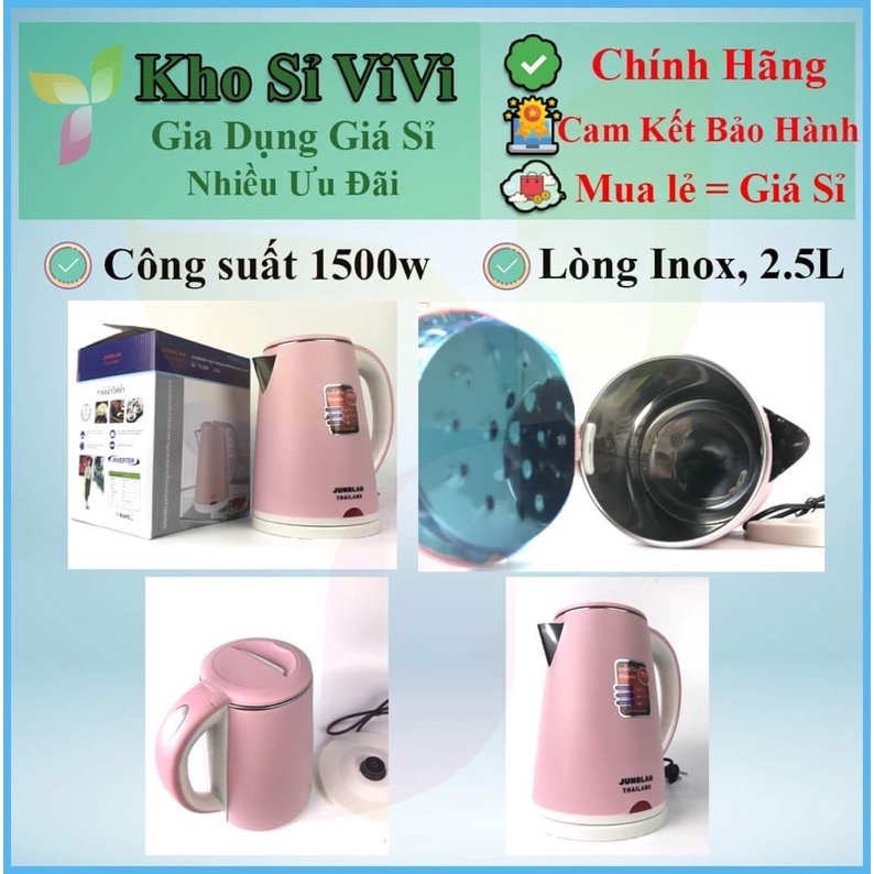 Ấm Siêu Tốc Thái hàng đủ 2,5Lít, Bình đun nước inox 2 lớp an toàn (Giá Sỉ)