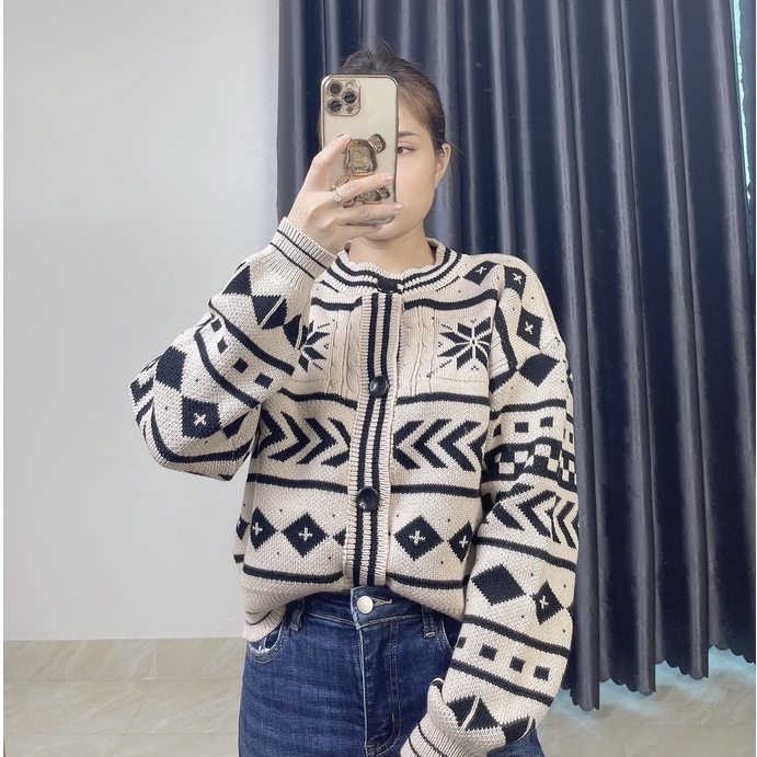 Áo Khoác cardigan cao cổ dày dặn dễ phối đồ phong cách Hàn Quốc freesize