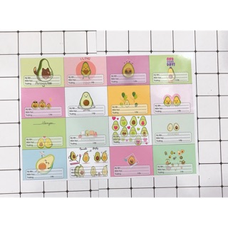 Nhãn vở quả bơ NV18,nhãn vở in hình dễ thương,tập 16c nhãn vở in hình khác nhau