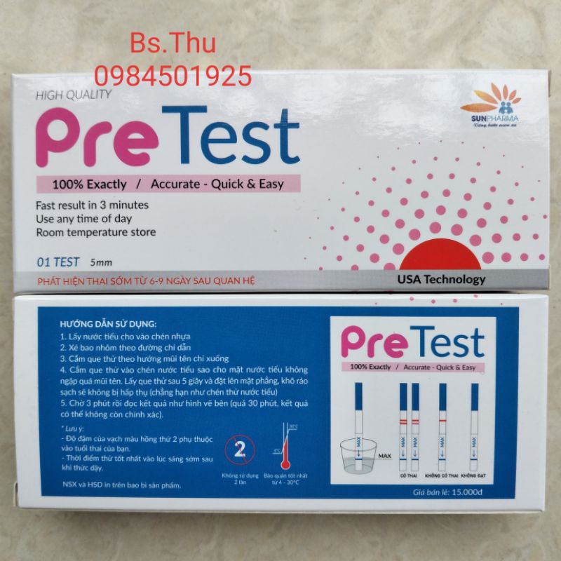 Que thử thai PRE TEST nhập khẩu Mỹ phát hiện thai sớm sau 6-9 ngày QHTDKBV