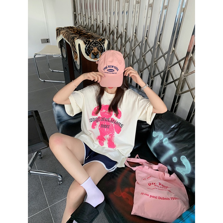 Áo Thun Nữ Ngắn Tay Cổ Tròn Form Dài Rộng Thời Trang Hàn