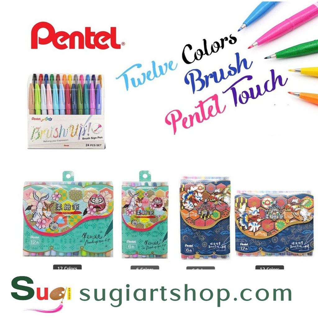 [SUGI ART SHOP] Bộ Bút viết thư pháp Pentel Fude Touch Brush Sign Pen tông màu Pastel