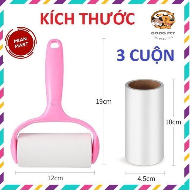 Cây Lăn Lông Chó Mèo, Lăn Bụi Quần Áo, Ghế, Sofa Đệm Kèm 3 Lõi