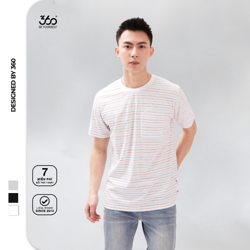 Áo thun cộc tay kẻ ngang nhỏ trẻ trung thương hiệu 360 BOUTIQUE, chất liệu cotton cao cấp - APKTK307
