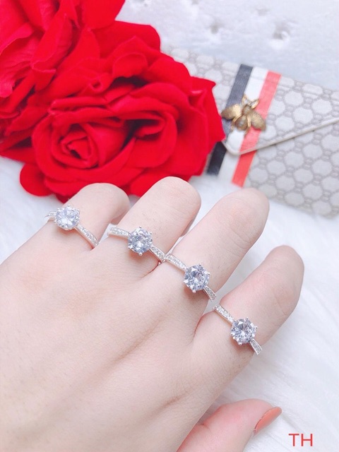 Nhẫn bạc nữ đính đá trắng tự nhiên siêu xinh - TRANG SỨC BẠC