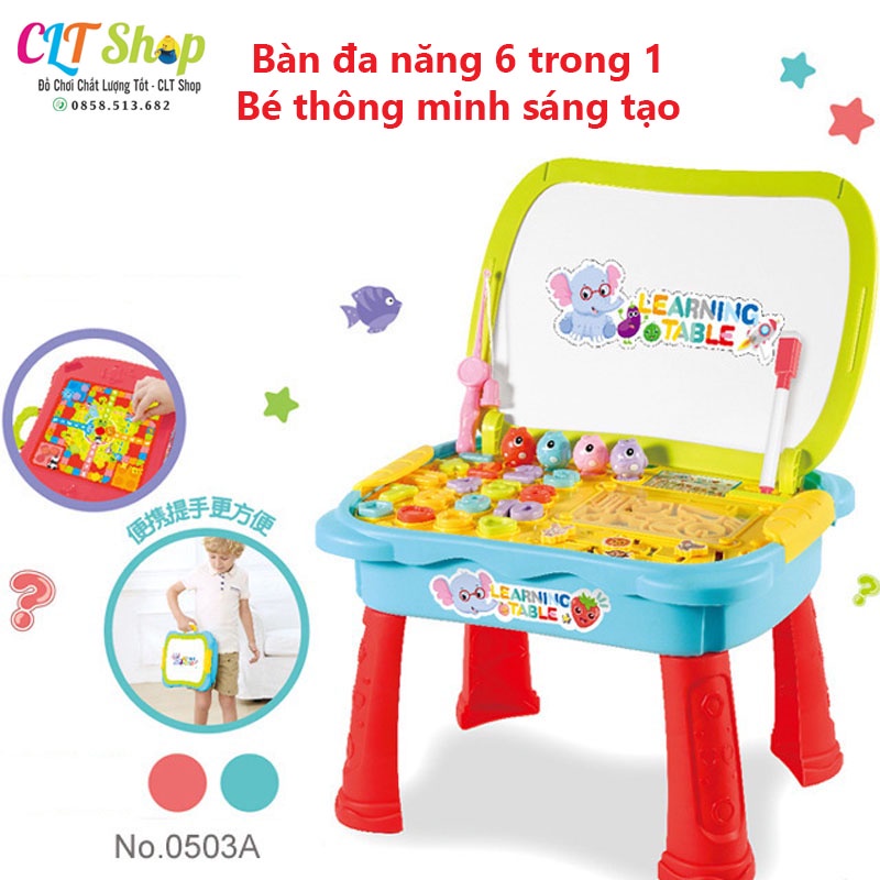 Đồ chơi cho bé đa năng 6 trong 1 bàn học cho bé học số và lượng, câu cá, vẽ, trò chơi mê cung dẫn thú, dẫn bi