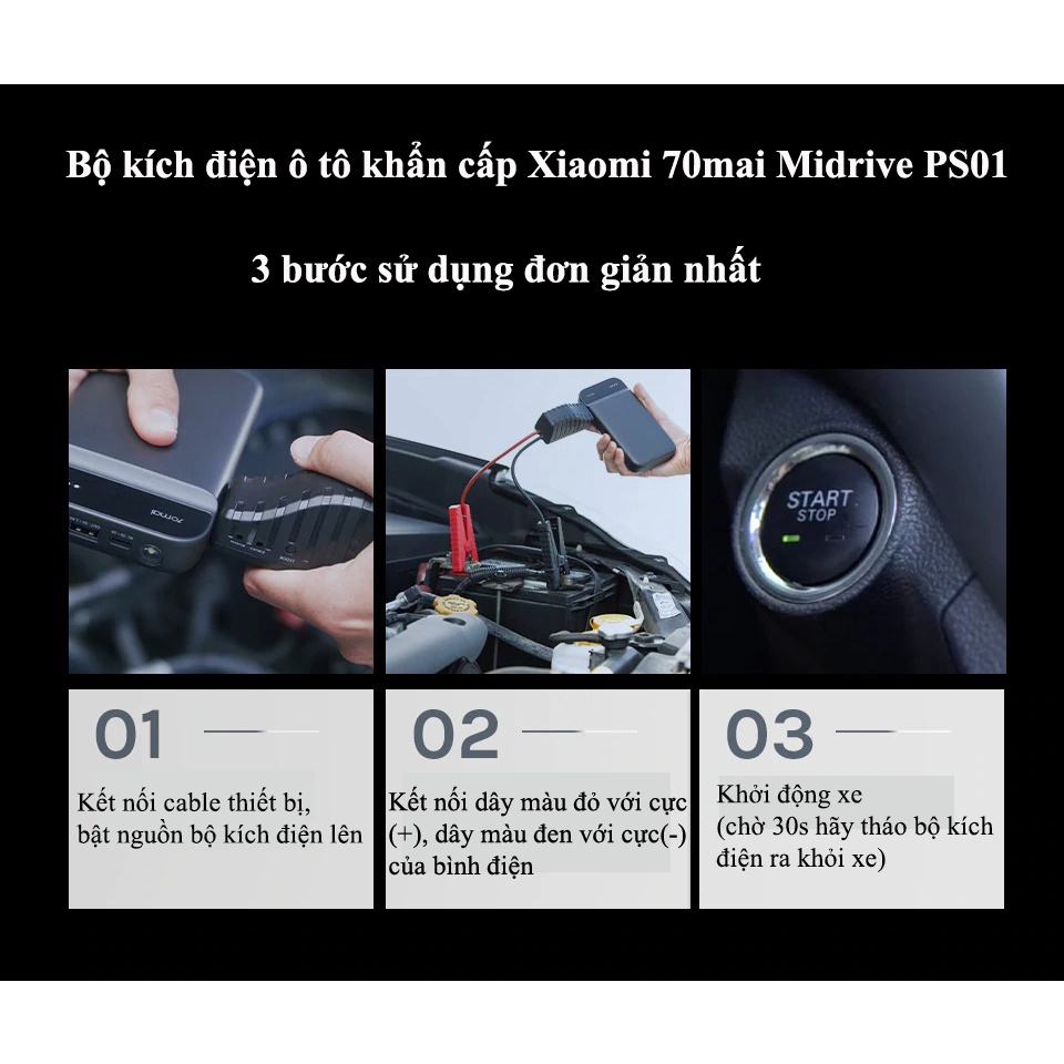 Kích Bình Ắc Quy Xe Ô Tô Xiaomi 70mai PS01 11000mAh Dễ Sử Dụng - Thích Hợp Cho Mọi Dòng Xe