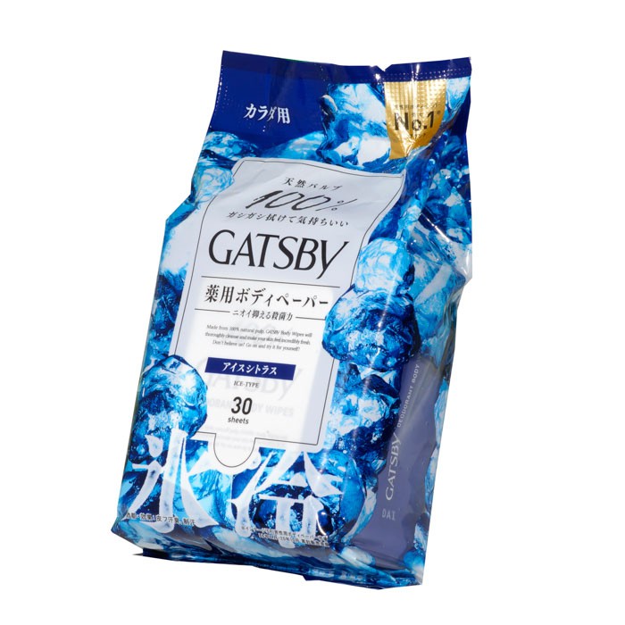 Khăn Ướt Gatsby Ice Citrus BODY Khử Mùi Cơ Thể Mát Lạnh Nhật Bản Gói 30 Tờ