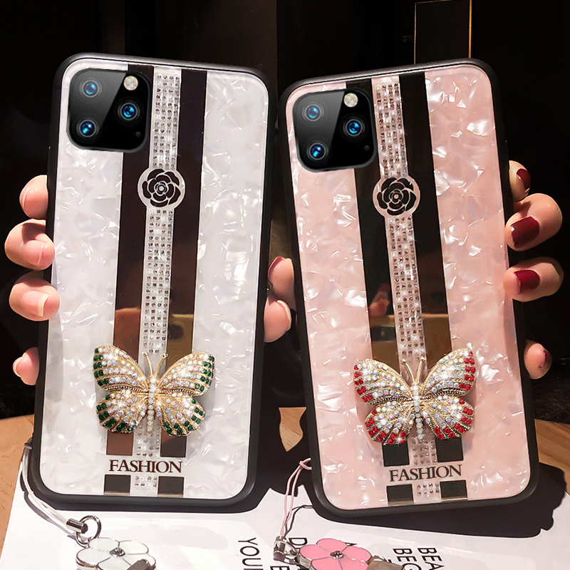 BUTTERFLY Ốp lưng nhựa cứng Kính Cường Lực In Hình Máy Ảnh Thời Trang Cho Iphone 6 6s 7 8 Plus Xs Max Xr 11 Pro Max Se2020