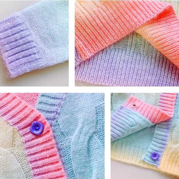 Áo Khoác Cardigan Dệt Kim Họa Tiết Cầu Vồng Thời Trang Mùa Thu Cho Bé Gái