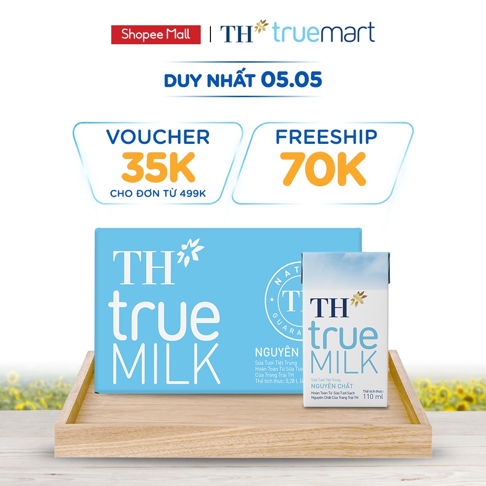 Thùng 48 hộp sữa tươi tiệt trùng nguyên chất TH True Milk 110ml (110ml x 48)