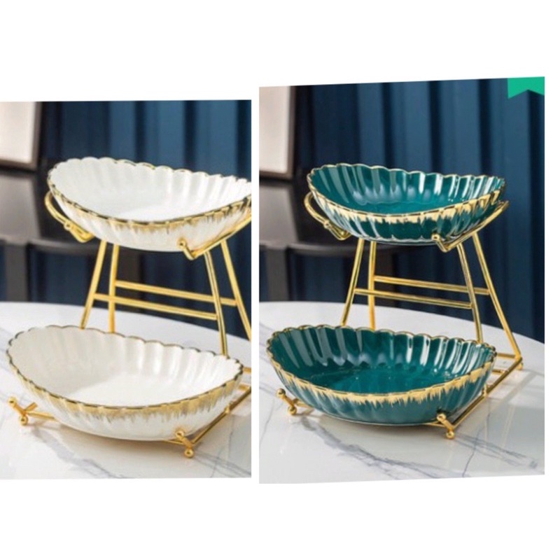 Khay sứ tầng viền vàng siêu đẹp - Khay bánh kẹo - Decor Home