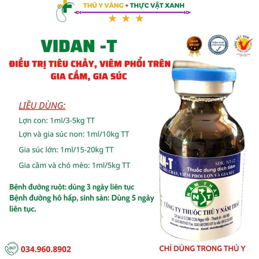 VIDAN-T Lọ 20ml tiêu chảy, viêm phổi dùng tốt cho gà tre, gà cảnh, gà chọi, chó, mèo, heo, trâu, bò, dê, cừu