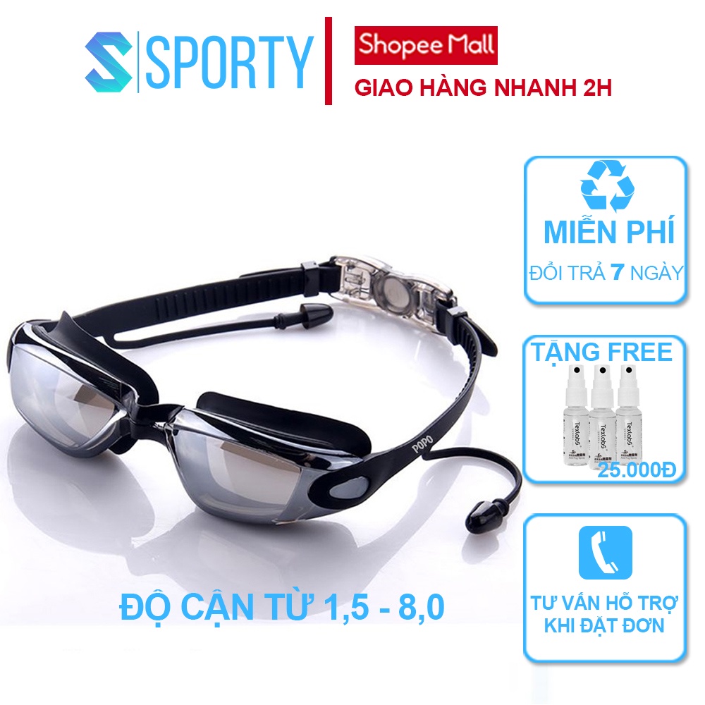 Kính bơi cận có độ (Màu Đen/Hồng) độ cận thị từ 1.5 độ đến 8.0 độ SPORTY mắt kính cản tia UV hạn chế sương mờ