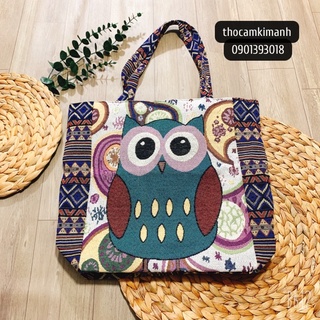 Túi thổ Cẩm đeo vuông lớn cú P190722