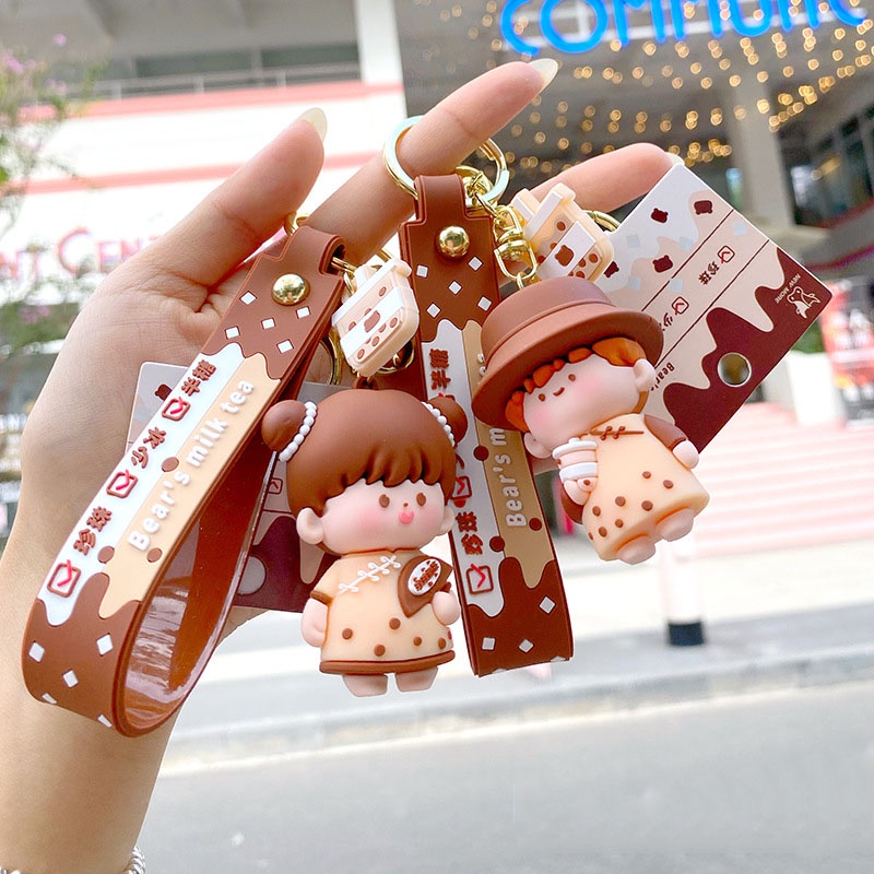 Móc khóa trà sữa đôi xinh xắn dễ thương chất liệu PVC độc đáo làm quà tặng kỉ niệm, trang trí balo túi xách-Ráp