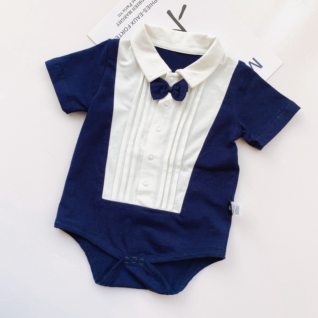 Bộ Áo Liền Quần Bằng Cotton Đính Nơ Thanh Lịch Cho Bé Sơ Sinh