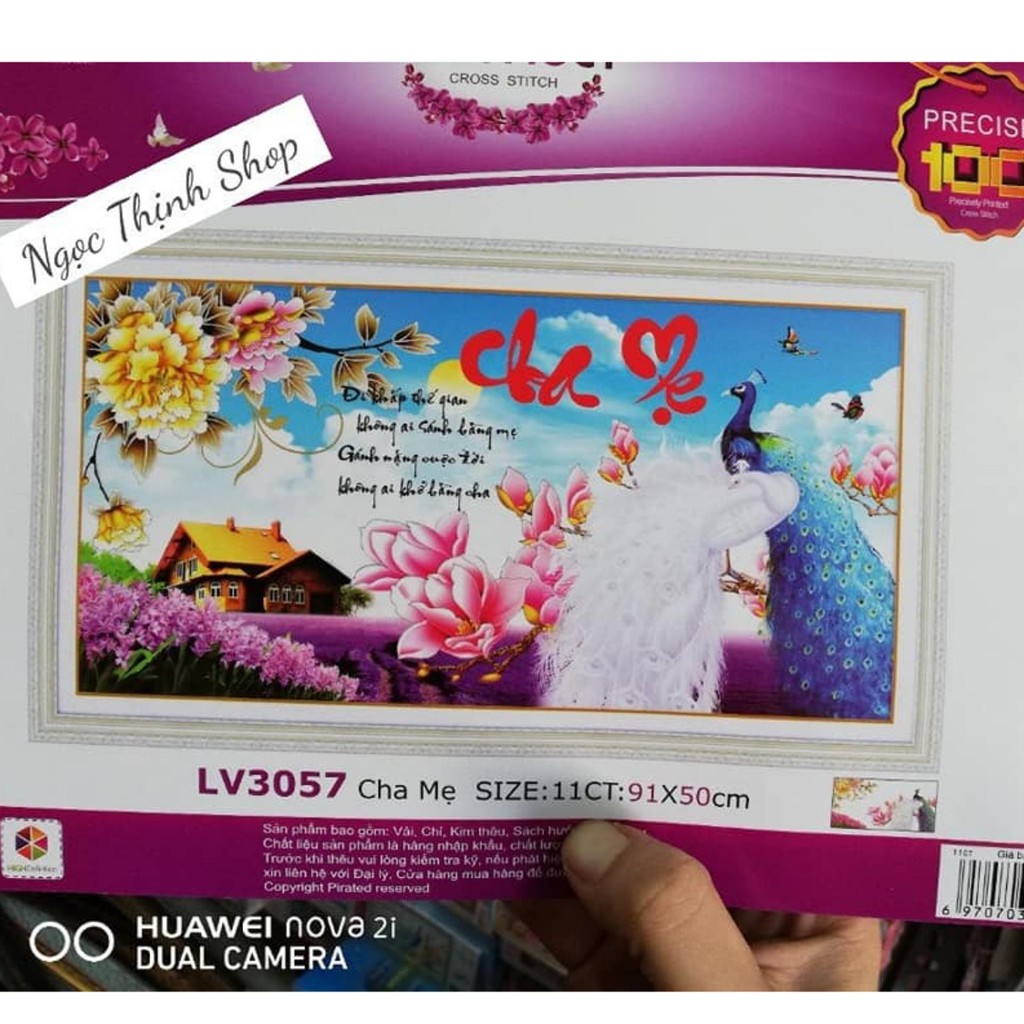 FreeShip từ 250K-Tranh thêu chữ thập thư pháp cha mẹ đôi công-LV3057-KT: 91X50CM