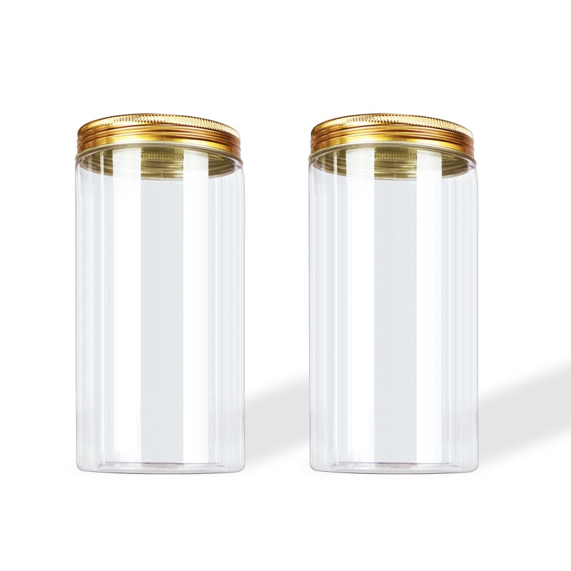 Multi-function PET Plastic Transparent Storage Cans/ Honey Tea Multigrain Food Jar with Gold Lid/ Kitchen Organize Container