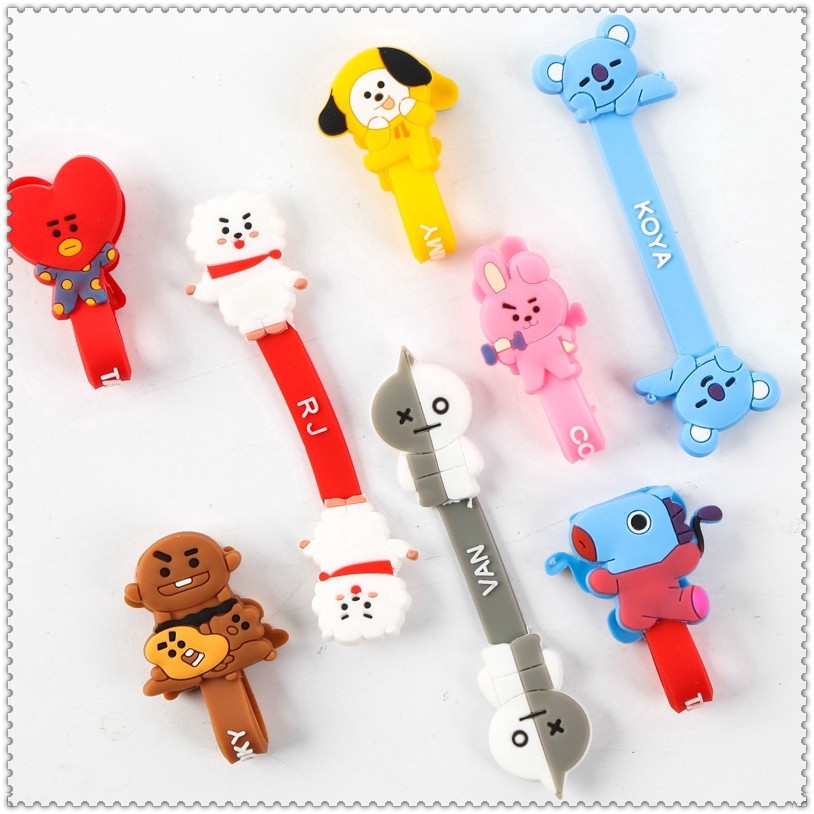 ◐ Cuộn Dây Cáp chimmy / cooky / tata / koya / rj / Xoài / shooky - kpop ◑ 1 Dụng Cụ Quấn Dây Cáp Bằng Silicon Họa Tiết Hoạt Hình Dễ Thương Tiện Dụng