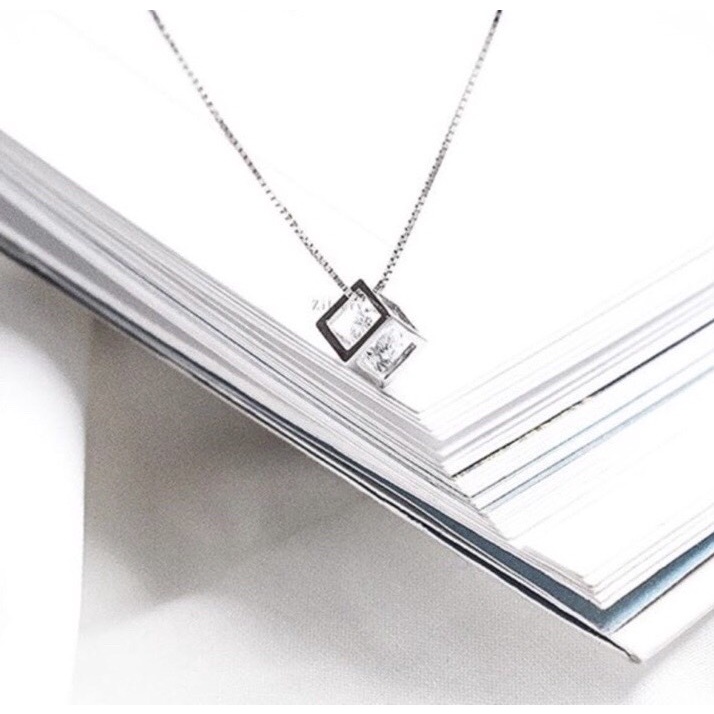 Dây chuyền nữ bạc thật hộp lập phương đá trắng sáng đẹp - Kho sỉ bạc Nhất Linh