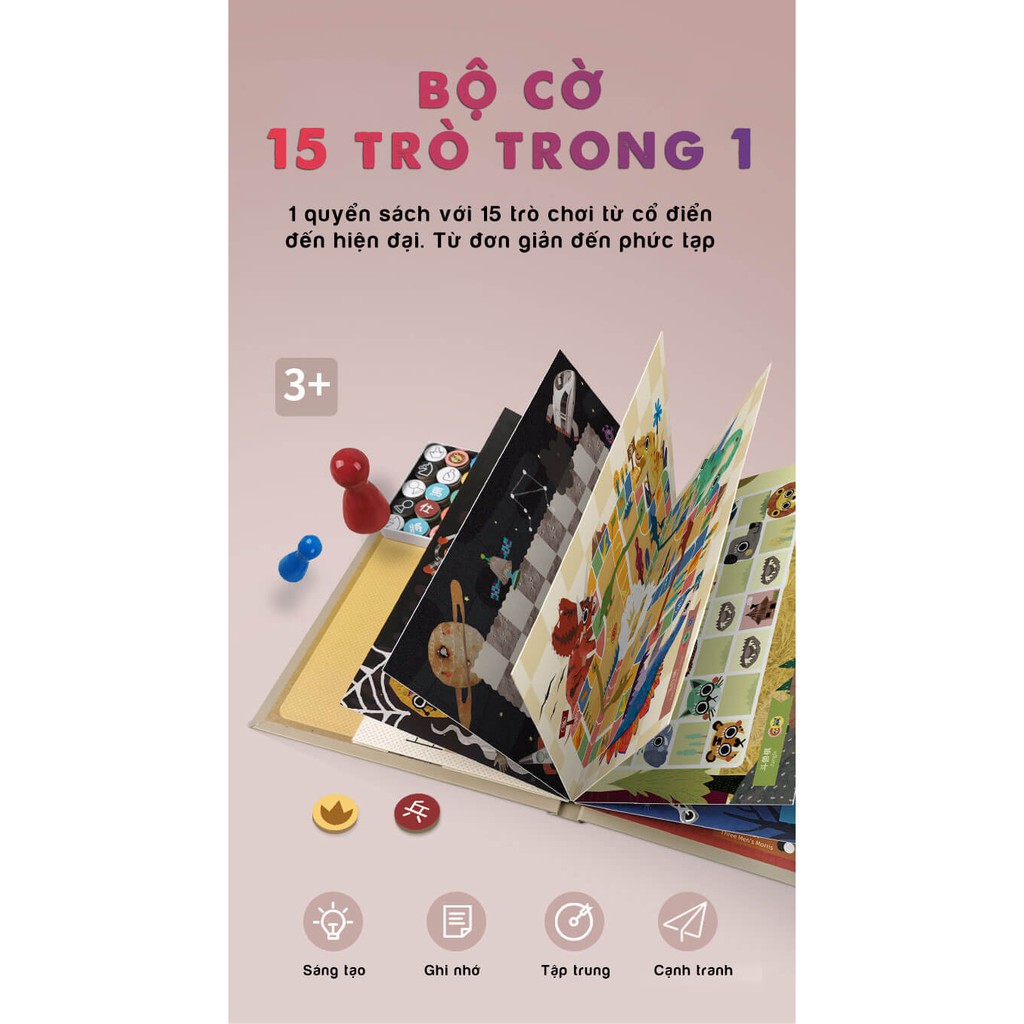 Cờ tướng, cờ vua , cờ thú , cờ vây , cờ búng , cờ rắn ,.... 15 in 1 Bìa cứng dày chống thấm nước