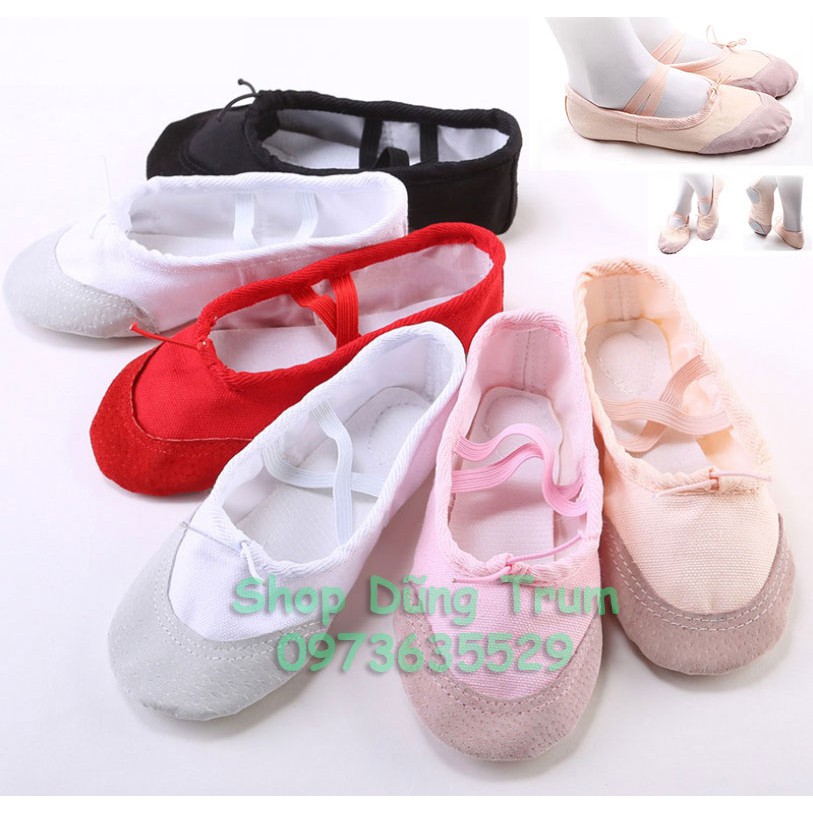 Giày bale múa trẻ em bọc mũi da lộn (Size 23 -&gt; 33)
