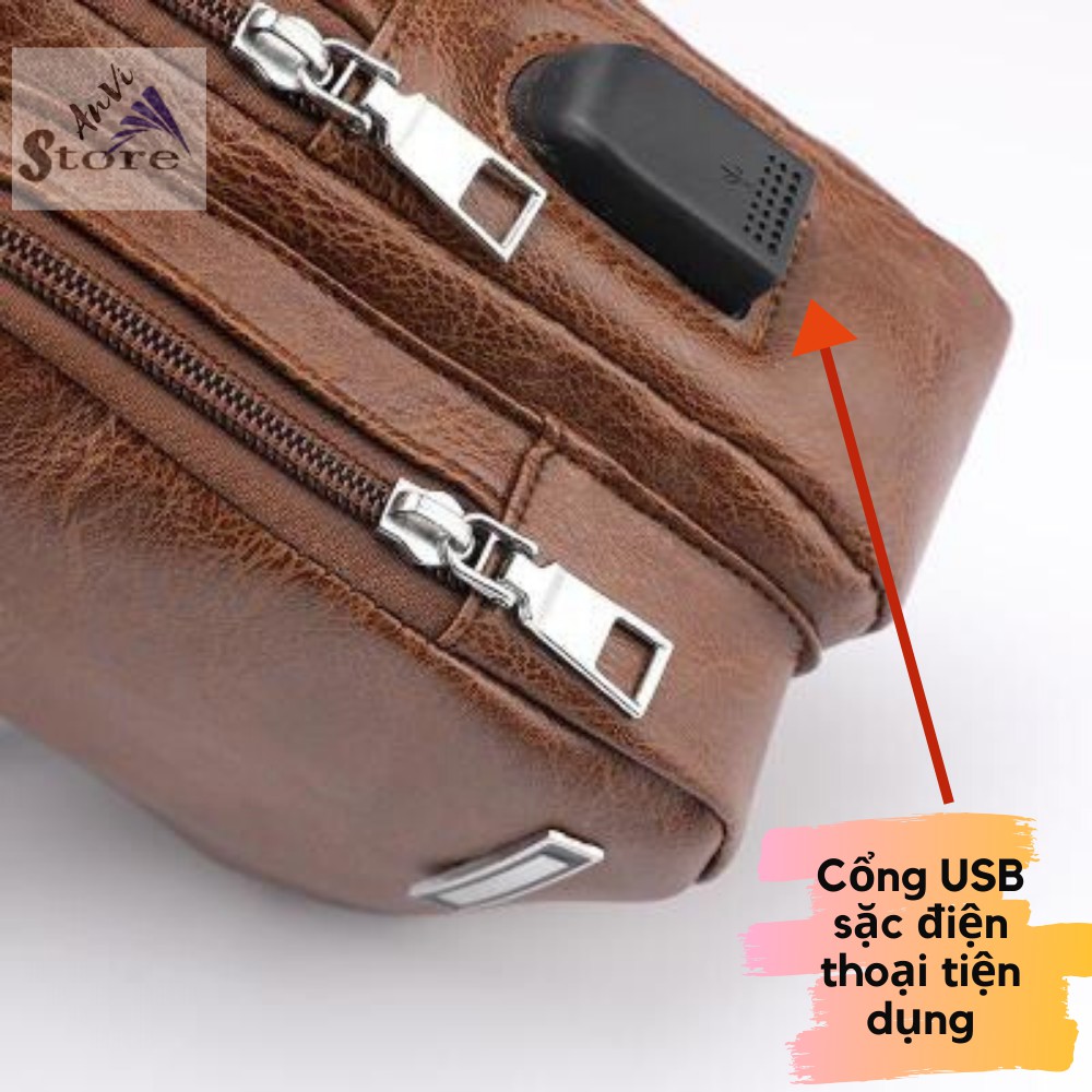 Túi đeo chéo ⚜️FREESHIP⚜️ Túi đeo chéo da PU cao cấp có cổng USB tiện dụng | BigBuy360 - bigbuy360.vn
