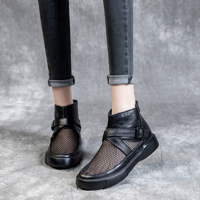 Hollow Dr. Martens Boots Female Summer Ankle Boots Mesh Breathable All-Matching Mesh liang xue Flat Bag Feet Mesh Sandals】