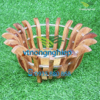 Chậu gỗ trồng lan, chậu gỗ căm xe trồng lan hình hoa sen, đường kính lọt lòng 20cm