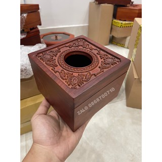 Hộp Gỗ Đựng Giấy ăn Vuông trạm hoa văn tinh xảo -- gỗ hương ta