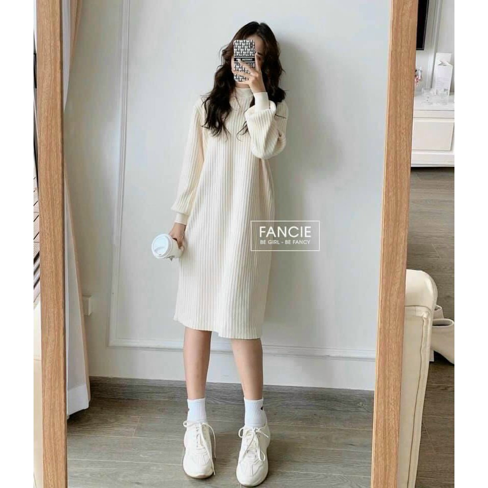 Đầm cổ lọ 3 phân phom suông, chất thun len gân - MIN Boutiques